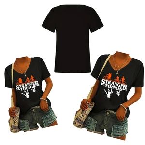 STRANGER THINGS!! WOMEN'S BLACK V-NECK POPULAR T-SHIRT TOP. NWT